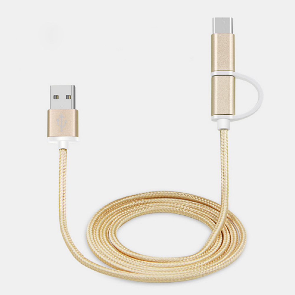 En Nylon Tressé USB C Micro usb type c 2 En 1 mâle à Un câble usb pour téléphone portable Accessoires