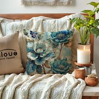 4 housses de coussin bleues, 18 * 18 pouces, motif oiseaux et fleurs, adaptées à la décoration de la maison, de la terrasse extérieure et du jardin