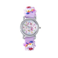 Nouvelle montre pour enfants en stock, motif poney arc-en-ciel, bracelet 16 mm, aiguilles luminescentes, mouvement à quartz, vente en gros