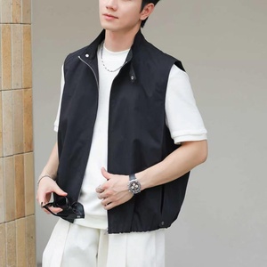Stand Collar <b>Waistcoat</b> for <b>Men</b>, 100% Polyester Shell Sleeveless Zip Up Gilet for Spring Autumn Daily Business Layering Outfit - Product Image 1