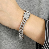 Alliage glacé avec deux rangées de strass bling hip hop 12mm de large bracelet chaîne Miami