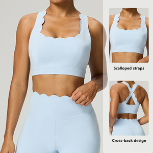 Ropa de gimnasia Ropa activa Levantamiento de glúteos Slim Fit Shell Edge Leggings Sin espalda Escote cruzado Sujetador deportivo Conjunto de gimnasio de dos piezas Mujeres - Product Image 2