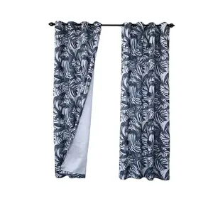 2024 Hot Sale Popular 100% Polyester Printed Fabric Black The maple leaf Shape Blackout Clothes Curtains For The Living Room