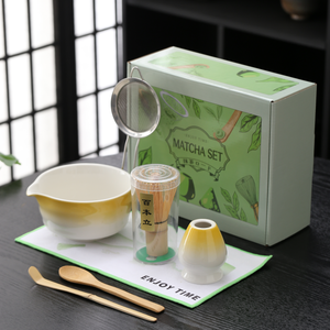 Ensemble de <span class=keywords><strong>thé</strong></span> japonais Matcha avec fouet et bol en acier inoxydable, tamis, bec verseur, cuillère doseuse, logo personnalisé, 7 pièces - Product Image 1