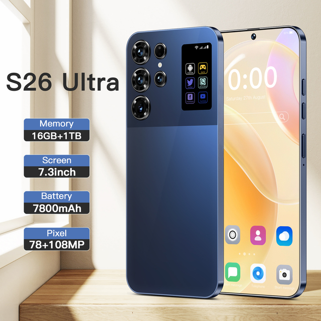 S26 Ultra 7.3-Inch 16GB+1TB Smartphone Original 5G HD Smart Phone with Quad Core CPU Unlocked Dual Card New Mobile Phone