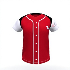 Maillot de baseball rouge pour homme, manches courtes, impression sublimée, polyester respirant, numéro d'équipe 24, fermeture à boutons, coupe classique - Product Image 1