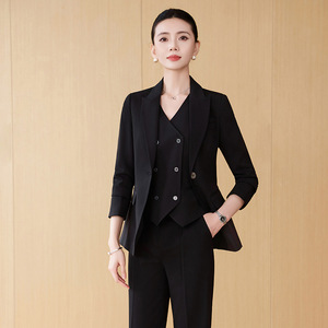 Women's Three Piece Suit Set Solid Color Polyester Anti-Wrinkle Casual <b>Work</b> Wear - Product Image 4