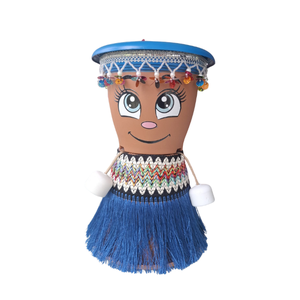 Pot de fleurs décoratif en forme de visage de dessin animé mignon avec jupe à franges bleues et bandeau perlé pour la maison et le bureau - Product Image 1