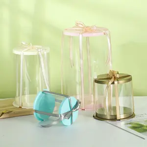 2 Inch Doorzichtige Ronde Dessertverpakking Pet Plastic Bakkerij Mini Dome Cakebox Met Lint