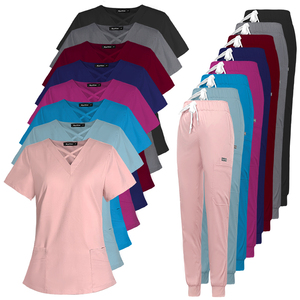 ชุดสครับพยาบาลทางการแพทย์ของผู้หญิงชุดเครื่องแบบทางการแพทย์แบบยืดหยุ่นมีกระเป๋าใส่โลโก้ออกแบบได้ตามต้องการ - Product Image 1