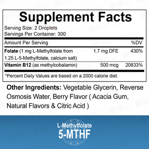 Gotas Orales Veganas con Sabor a Bayas, con L-Metilfolato 5-MTHF <span class=keywords><strong>1mg</strong></span> y Metil <span class=keywords><strong>B12</strong></span> 500mcg, Botella de 60ml, Suplemento Dietético Diario Natural - Product Image 6