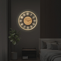 Jam Dinding LED Desain Asli Baru Gaya Nordik Sederhana Akrilik Mewah Kayu Bercahaya Logo Kustom