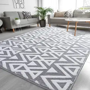 Alfombras Suaves y Peludas de Espuma Viscoelástica para Dormitorio, Alfombra Gris de 6 <span class=keywords><strong>x</strong></span> 9 Pies, Alfombras de Área con Textura Geométrica para Sala de Estar, Tapete para Piso - Product Image 1