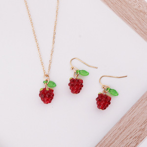 Phong cách retro sang trọng Raspberry bông tai vòng cổ Set thời trang cao cấp của phụ nữ trang sức Set ba mảnh hình dạng trái cây - Product Image 3