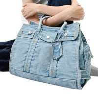 Sac fourre-tout en jean grande capacité pour femme, nouvelle collection automne 2026, avec fermeture éclair, en polyester, élégant, polyvalent et idéal pour les trajets quotidiens (OEM)