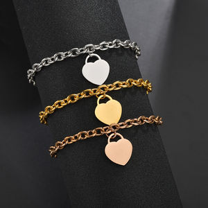 <b>Rose</b> <b>Gold</b> Jewelry Wholesale Korea Style Fashion High Grade <b>Charm</b> <b>Bracelet</b> Blank Heart Pendant Custom <b>Bracelet</b> Women - Product Image 1