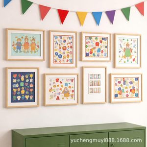 Wooden Childrens Art Storage Frame Rectangular Foldable <b>Tabletop</b> Display <b>Easel</b> For Kindergarten Artwork Horizontal Full Color - Product Image 2