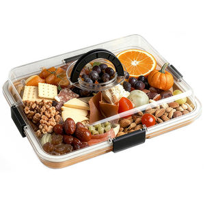 Planche à découper en bambou pour la cuisine, <span class=keywords><strong>plateau</strong></span> à <span class=keywords><strong>charcuterie</strong></span>, <span class=keywords><strong>plateau</strong></span> à <span class=keywords><strong>fromage</strong></span>, <span class=keywords><strong>plateau</strong></span> à fruits, couvercle transparent, 5 compartiments, collations intégrées, <span class=keywords><strong>traiteur</strong></span>, portable - Product Image 1