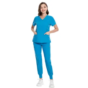 Hospital Uniforms Medical Nursing Scrubs Uniform Short Sleeve Elasticity Tops Pants Uniforms Women Nurse Scrubs Sets Wholesale