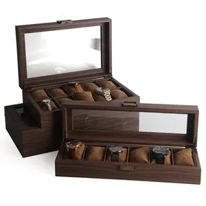 Custom Wood Grain Leather Waterproof Luxury Gift Watch Storage Boxes Cases