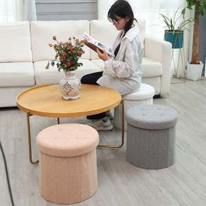 Pouf de rangement pliable minimaliste en bouclette avec repose-pieds caché pour chambre et salon - Product Image 5