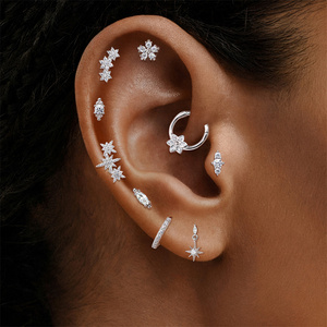 Pendientes de Plata 925 con Moissanita Geométrica, Borla Floral en Forma de S, Colgante de Corazón de Lujo, Parte Trasera Plana, 16G - Product Image 1