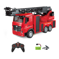 Camion de pompiers télécommandé 1/18 2.4G 15CH avec échelle élévatrice et pulvérisation d'eau, jouet télécommandé pour enfants, cadeau