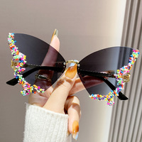 Luxe Diamant Unique Papillon Lunettes De Soleil Femmes Hommes Sans Monture Strass Lunettes De Soleil Populaire À La Mode Punk Lunettes Nuances