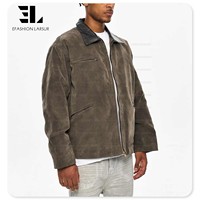 LARSUR Veste de travail en faux daim personnalisée en usine Bomber Boxy à col en cuir artificiel Veste de travail en daim pour la chasse et les hommes