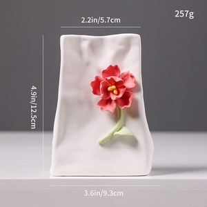 Nouveau vase en céramique blanc mat de style chinois, plissé et froissé, pour l'affichage de fleurs séchées, décoration intérieure - Product Image 6