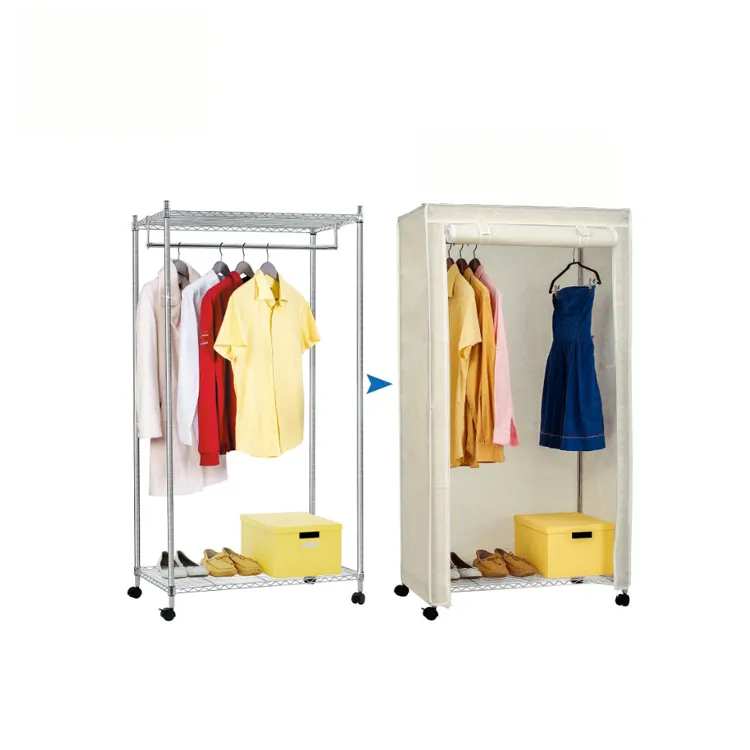 Hot Sell Portable Wardrobe Metal Frame Wardrobe Cabinet / Small Closet Organizer For Bedroom