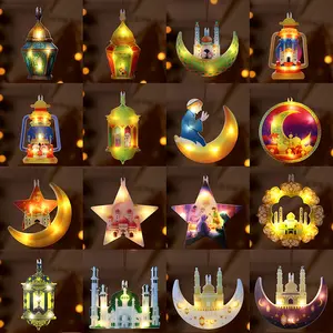 LED Decorative String Lights Painted Star Moon Castle Ramadan Hajj Eid Mubarak Al-adha Curtain Icicle String Lights