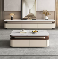 Ensemble de meubles de salon européens modernes très demandés : Table basse en pierre frittée + Meuble TV avec grand rangement pour appartement