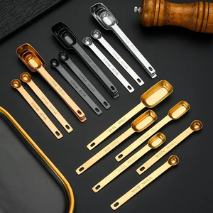 Elegante juego de cucharas medidoras de madera de acero inoxidable de Color dorado, 6 uds., diseño cuadrado, apto para lavavajillas, utensilios de cocina para hornear - Product Image 6