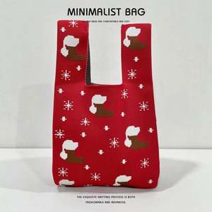 Bolsa de Regalo Navideña Roja y Verde, Mini Bolsa de Mano de Poliéster Impermeable Plegable para Mujer, Tejida a Crochet, con Cierre de Cremallera - Product Image 6