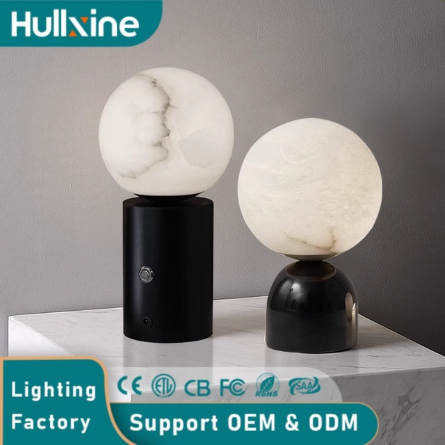 Hullxine Farmhouse Simple AC Adjustable LED Marble Desk Lamp with High Quality Spanish Marble Shade for Bedroom Study
