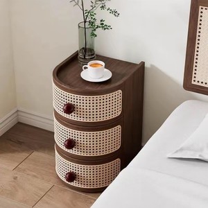 Japanese Style <b>Rattan</b> Storage Cabinet Solid Wood Multi Layer Shelf Modern Minimalist <b>Bedside</b> <b>Table</b> Bedroom Furniture - Product Image 1