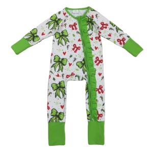 RTS Christmas Toddler Romper Coquette <b>Bows</b> <b>Baby</b> Sleepwear Zipper Footie Newborn Romper Wholesale Sleepwear for Newborn <b>Baby</b> - Product Image 1