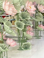 M879 Ensemble de décoration géant en fleurs de lotus en organza, arrangement de lotus artificiel en soie fait main pour vitrine de centre commercial, toile de fond de mariage, et point photo