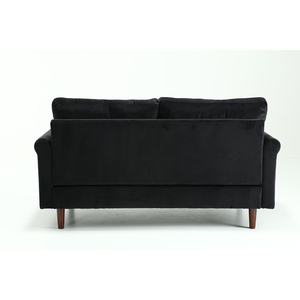 เตียงโซฟาผ้ากำมะหยี่สีดำพร้อมที่วางแขนม้วนและหมอนหนุน3-Seater แบบมินิมอลลิสต์ขาไม้ห้องนั่งเล่น - Product Image 4