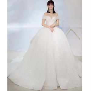 AL1012 2025 nouvelle robe de mariée pour femmes ciel étoilé <span class=keywords><strong>grande</strong></span> queue avec dentelle brillante décoration décontractée pour mariage ou <span class=keywords><strong>grande</strong></span> <span class=keywords><strong>taille</strong></span> mariées - Product Image 2