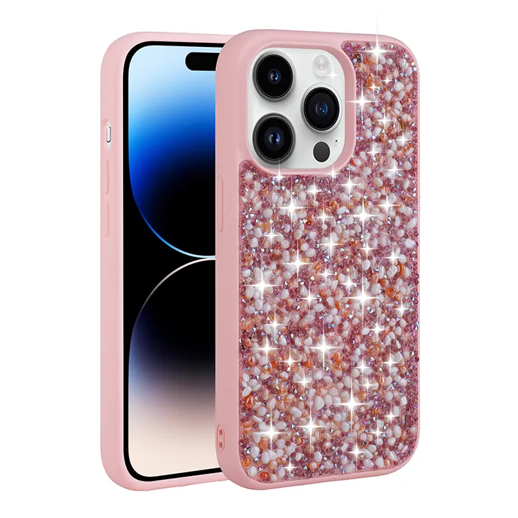 Atacado Shiny Bling TPU PC Cell Phone Case Glitter Powder Shockproof Phone Cover Para iPhone 15