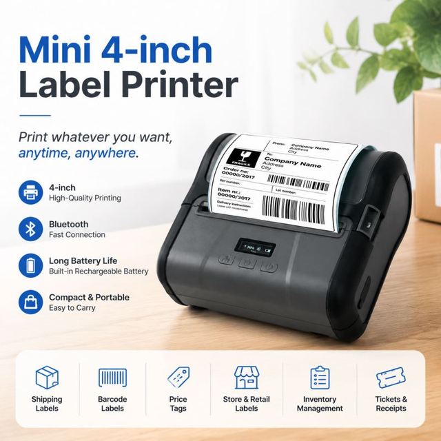 3000mAh Portable 4inch Thermal Label Receipt 2 in 1 Printer 1 Year Warranty Sticker Price Tag Address Waybill Mobile Printer