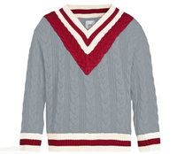 Pull de cricket en tricot pour homme, couleur unie, col en V, 100% coton, anti-boulochage, séchage rapide, anti-plis, décoration vintage