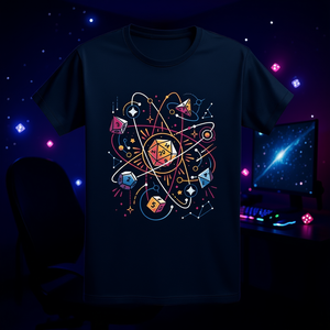 Camiseta Orbital Atomic Dice, diseño gráfico azul oscuro, ropa para jugadores - Product Image 3