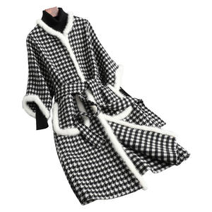 Hiver Laine Tranchée <span class=keywords><strong>Manteau</strong></span> <span class=keywords><strong>De</strong></span> Luxe Vison Col <span class=keywords><strong>De</strong></span> Fourrure Dames <span class=keywords><strong>Poule</strong></span> Laine Cachemire Manteaux - Product Image 1