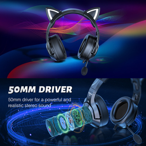 <span class=keywords><strong>Onikuma</strong></span> หูฟังเล่นเกมแมว,หูฟังแฟชั่น Heandfree Pink Glow Led Over Ear มีสายสำหรับเด็กผู้หญิงวัยรุ่นมือถือ <span class=keywords><strong>K9</strong></span> - Product Image 3