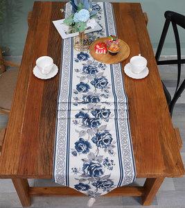 JU-901 <span class=keywords><strong>blu</strong></span> peonia floreale <span class=keywords><strong>cucina</strong></span> tavolo da pranzo Runner - Product Image 2