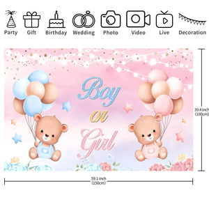 Spanduk Dekorasi Pesta Pengungkapan Jenis Kelamin Bayi Laki-laki atau Perempuan, Latar Belakang Balon Beruang, Latar Belakang Ulang Tahun Baby Shower - Product Image 5