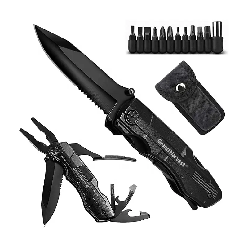 Alicates multiherramienta plegables, cuchillo con Destornilladores, recubrimiento negro, superventas